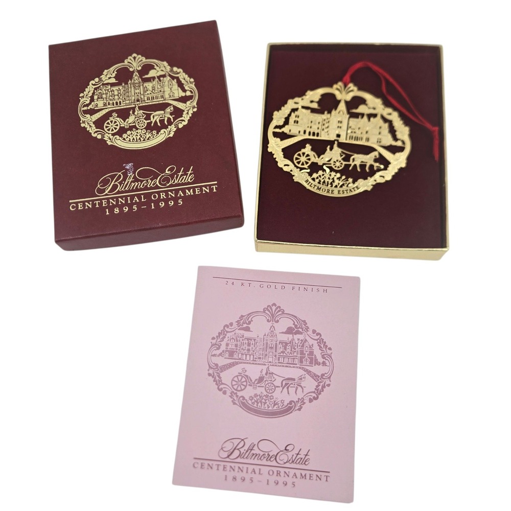 Vtg Biltmore Estate Centennial Ornament 1895-1995 24K Gold Finish w Papers & Box